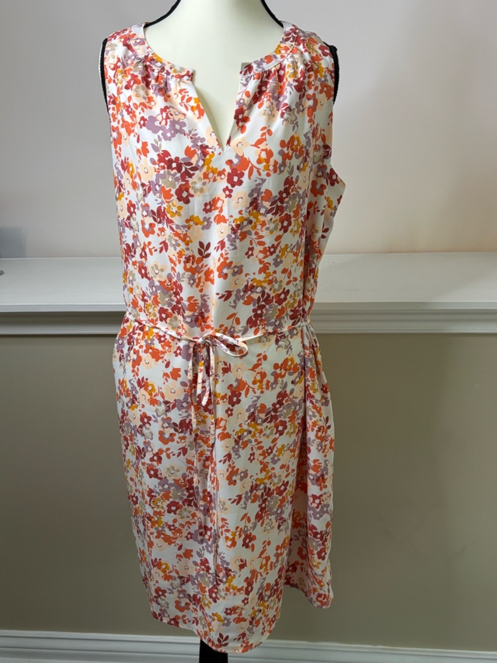 LOFT Floral Blouse in Cream with Orange, Pink & Purple Accents